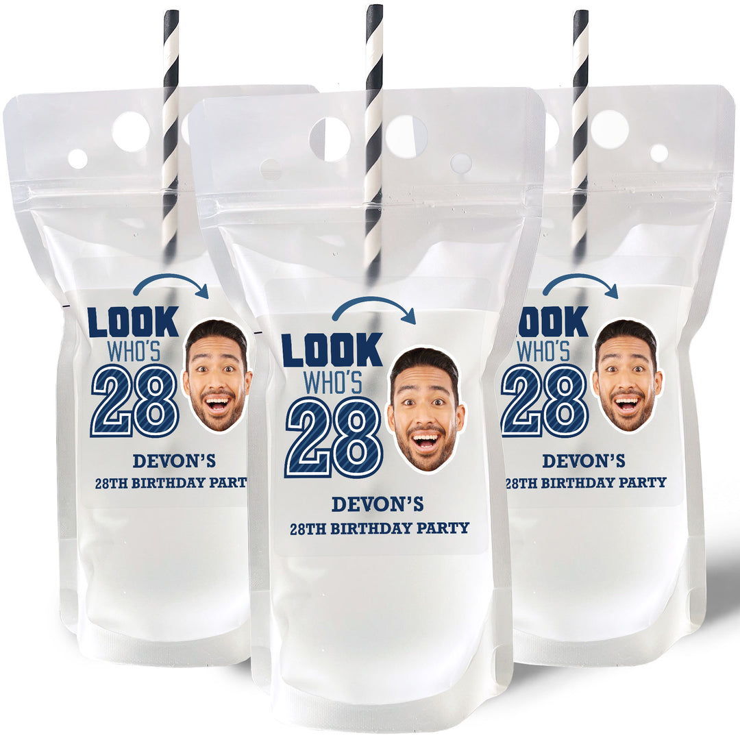 Custom Face Drink Pouches - Look Whos Birthday - 12 Ct