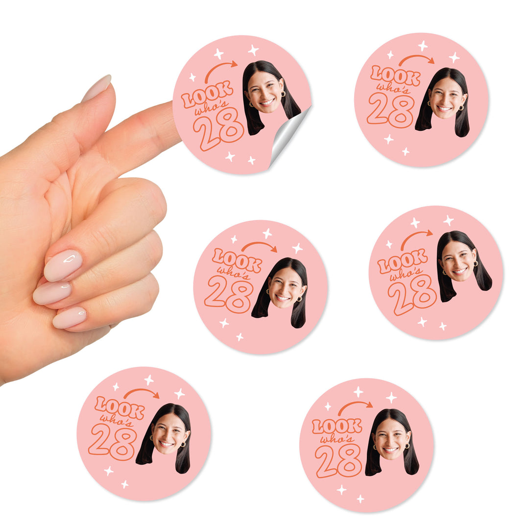 Custom Face Round Stickers - Look Who's Birthday - 24 Ct