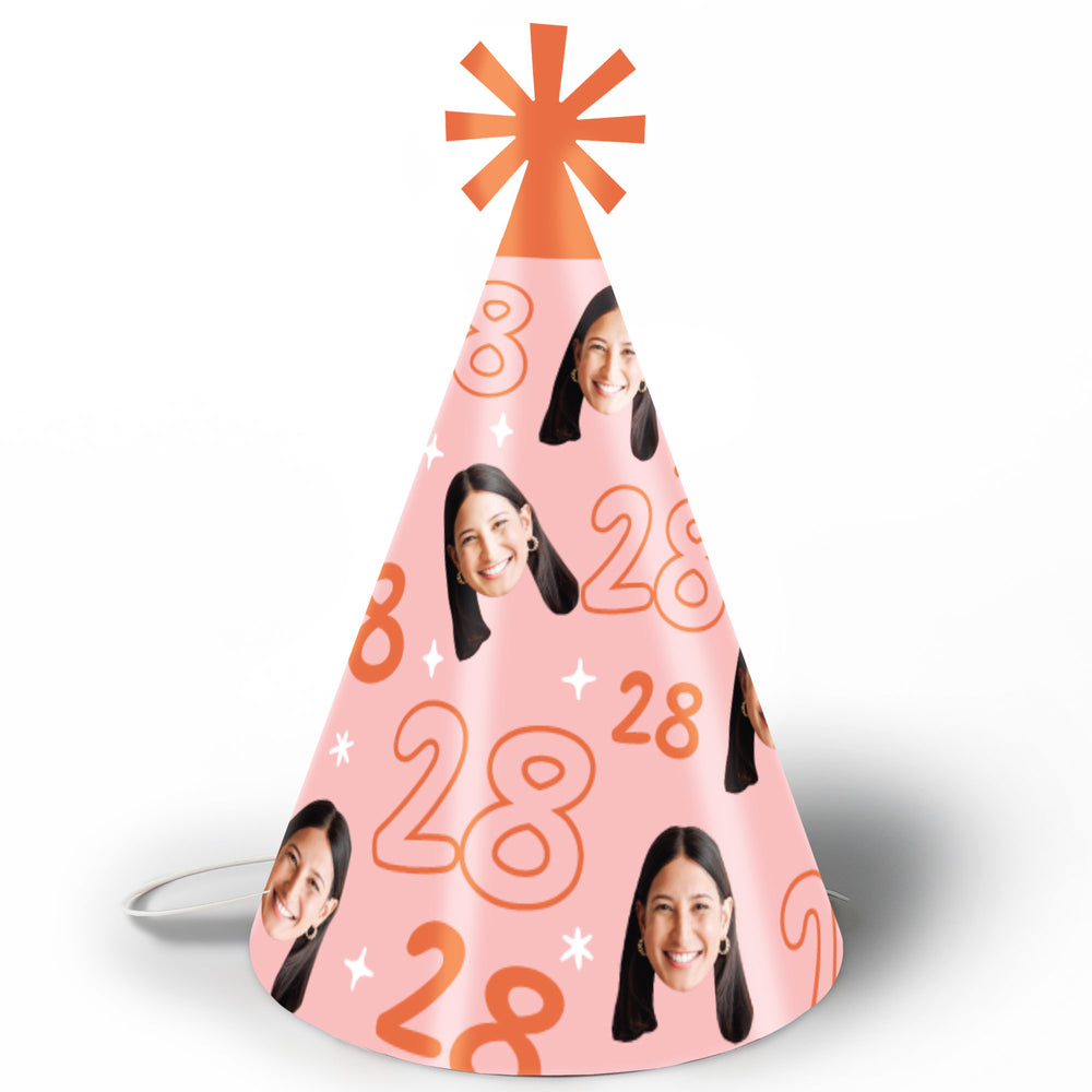 Custom Face & Age Birthday Cone Hat - 8 Ct