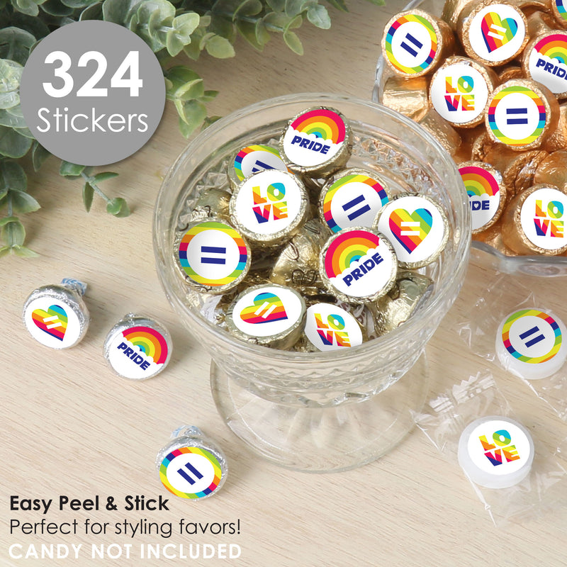 Love is Love - Pride - Rainbow Party Small Round Candy Stickers - Party Favor Labels - 324 Count