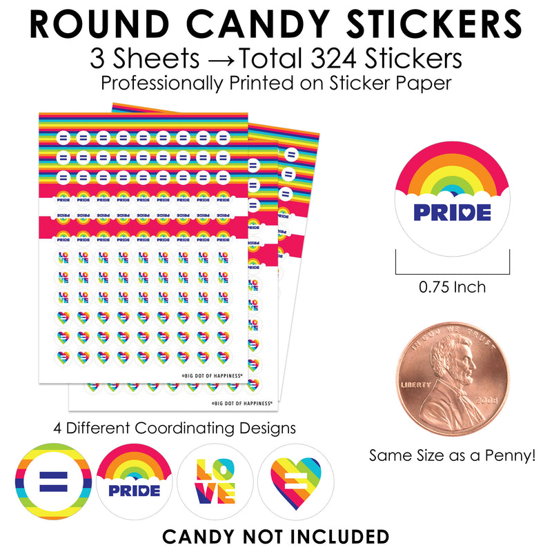 Love is Love - Pride - Rainbow Party Small Round Candy Stickers - Party Favor Labels - 324 Count