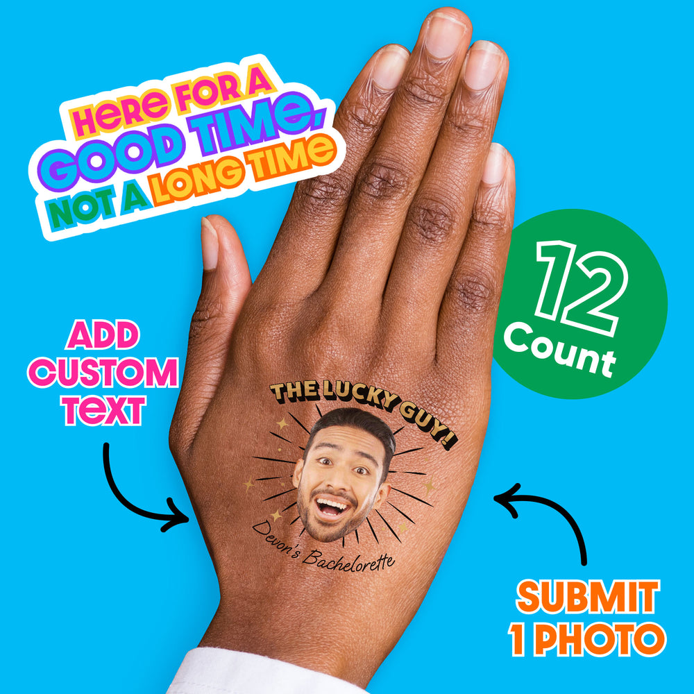 Custom The Lucky Guy Bachelorette Party Temporary Tattoos - 12 Ct