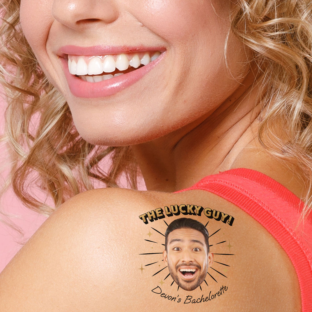 Custom The Lucky Guy Bachelorette Party Temporary Tattoos - 12 Ct