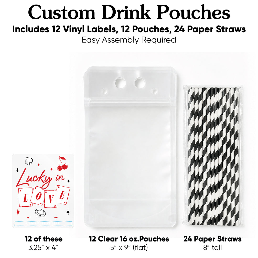 Custom Text Drink Pouches - Lucky in Love - 12 Ct