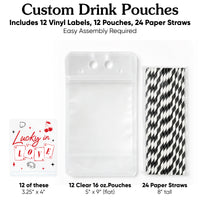 Custom Text Drink Pouches - Lucky in Love - 12 Ct