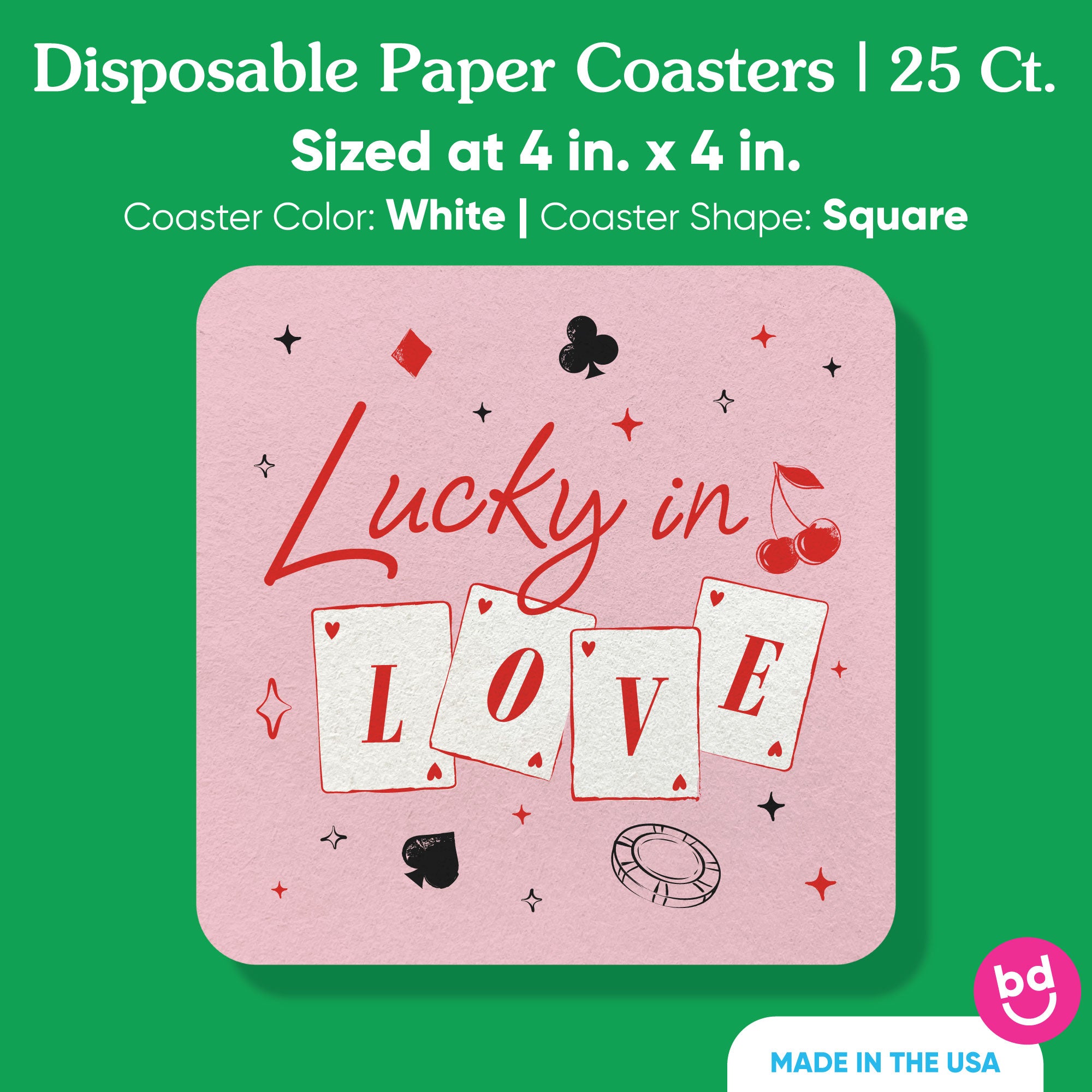 25 Ct Lucky in Love Drink Coasters Vegas Bachelorette Party