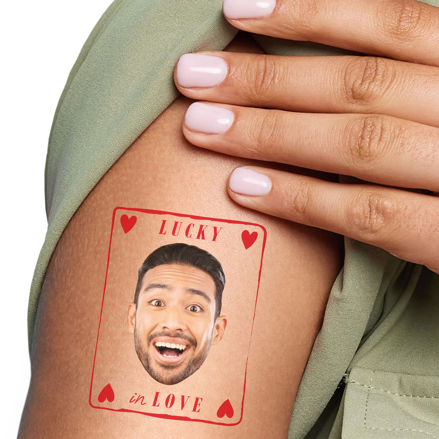Custom Face Lucky In Love Temporary Tattoos - 12 Ct