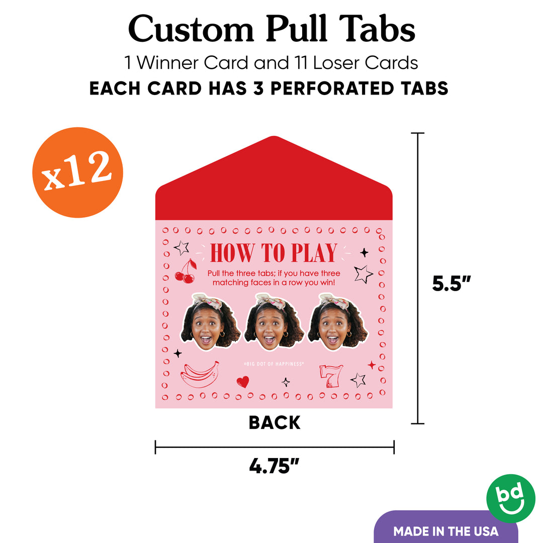 Back of Lucky In Love pull tab game card with printed instructions