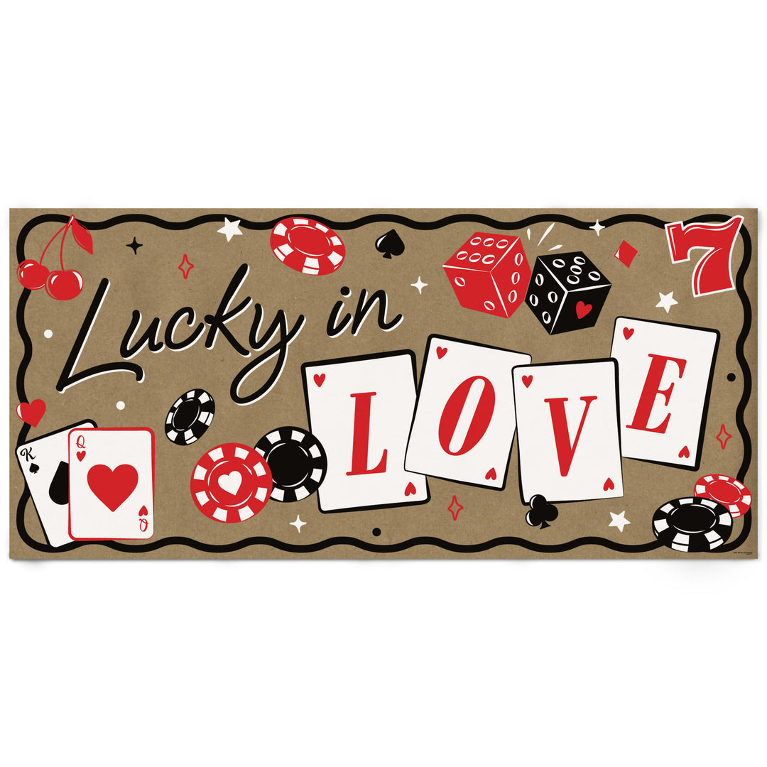 Lucky in Love kraft paper banner for casino bachelorette party