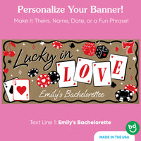 Custom text detail on Lucky in Love party banner