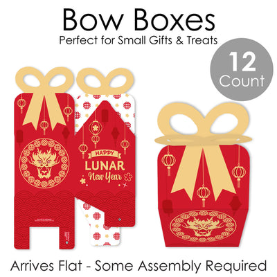 Lunar New Year - Square Favor Gift Boxes - 2024 Year of the Dragon Bow Boxes - Set of 12