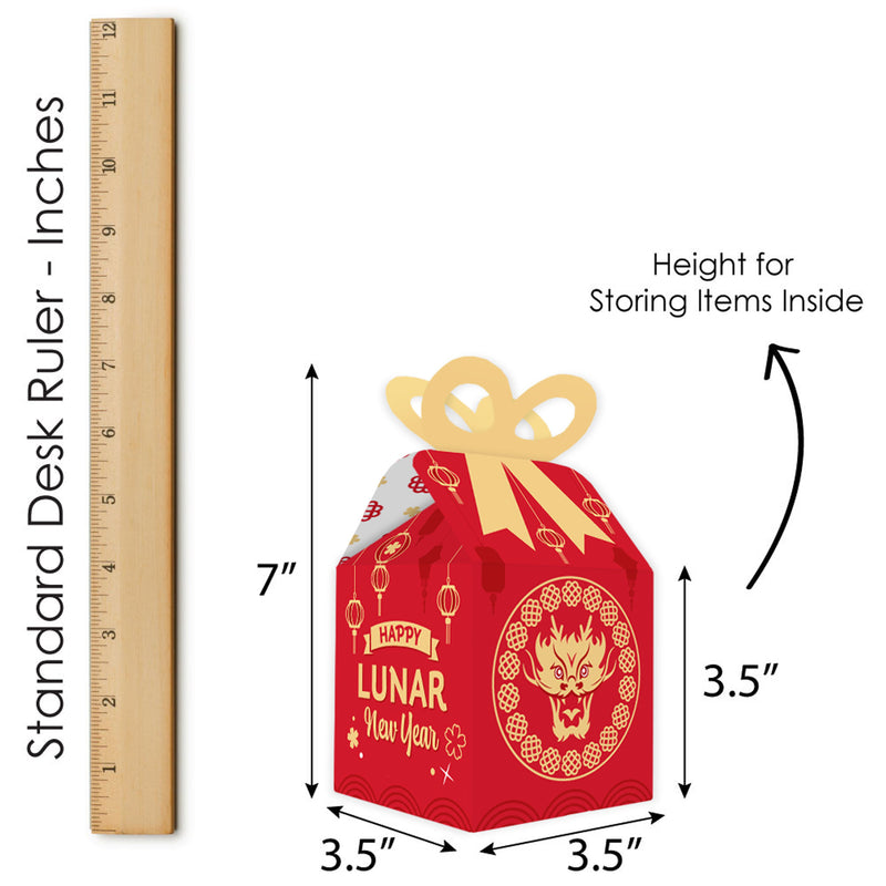 Lunar New Year - Square Favor Gift Boxes - 2024 Year of the Dragon Bow Boxes - Set of 12