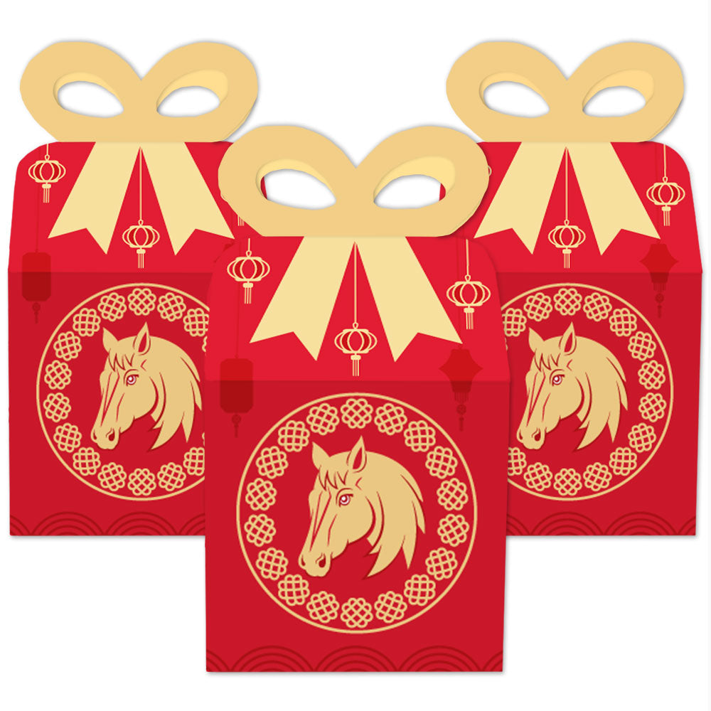 Lunar New Year - Square Favor Gift Boxes - 2026 Year of the  Horse Bow Boxes - Set of 12