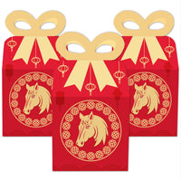 Lunar New Year - Square Favor Gift Boxes - 2026 Year of the  Horse Bow Boxes - Set of 12