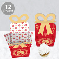 Lunar New Year - Square Favor Gift Boxes - 2026 Year of the  Horse Bow Boxes - Set of 12