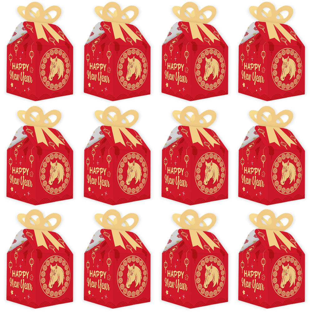 Lunar New Year - Square Favor Gift Boxes - 2026 Year of the  Horse Bow Boxes - Set of 12