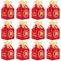 Lunar New Year - Square Favor Gift Boxes - 2026 Year of the  Horse Bow Boxes - Set of 12