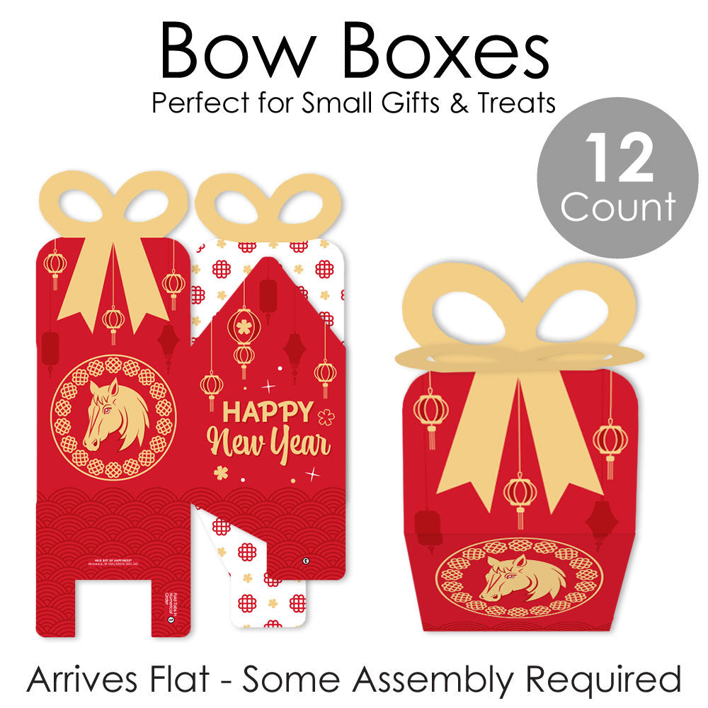 Lunar New Year - Square Favor Gift Boxes - 2026 Year of the  Horse Bow Boxes - Set of 12