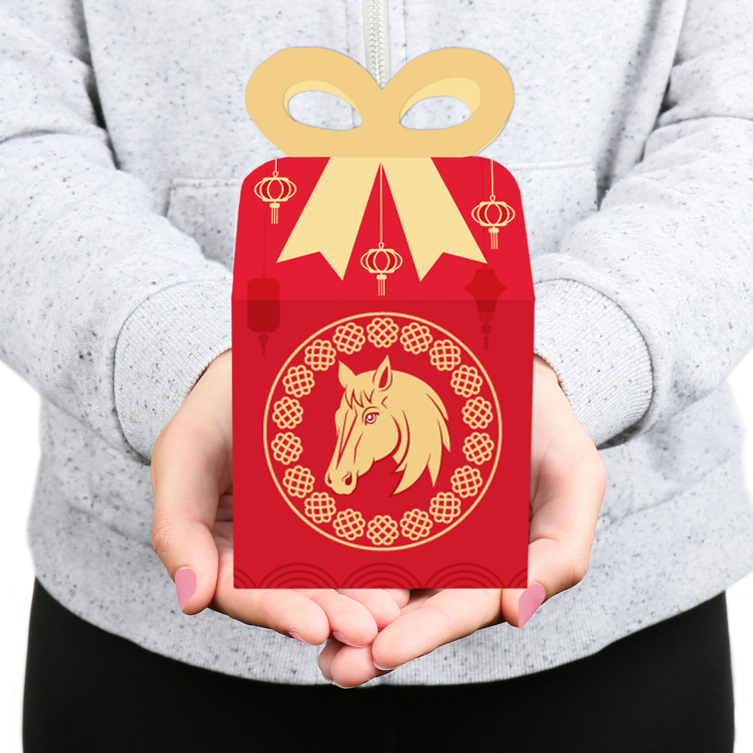 Lunar New Year - Square Favor Gift Boxes - 2026 Year of the  Horse Bow Boxes - Set of 12