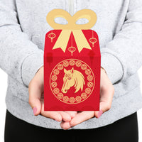 Lunar New Year - Square Favor Gift Boxes - 2026 Year of the  Horse Bow Boxes - Set of 12