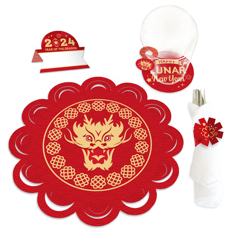 Lunar New Year - 2024 Year of the Dragon Paper Charger and Table Decorations - Chargerific Kit - Place Setting for 8