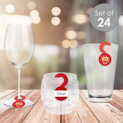 Lunar New Year - 2024 Year of the Dragon Paper Beverage Markers for Glasses - Drink Tags - Set of 24