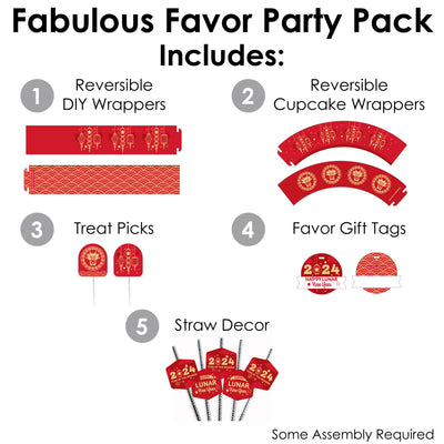 Lunar New Year - 2024 Year of the Dragon Favors and Cupcake Kit - Fabulous Favor Party Pack - 100 Pieces