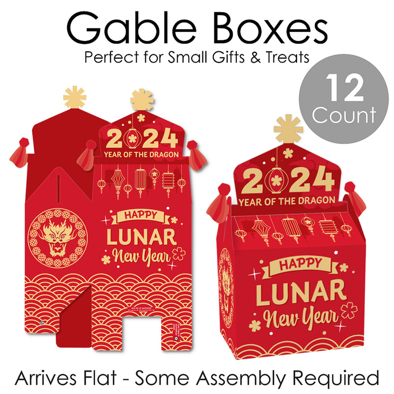 Lunar New Year - Treat Box Party Favors - 2024 Year of the Dragon Goodie Gable Boxes - Set of 12