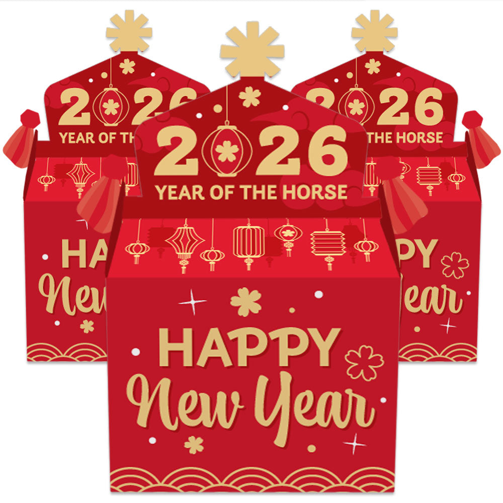 Lunar New Year - Treat Box Party Favors - 2026 Year of the Horse Goodie Gable Boxes - Set of 12