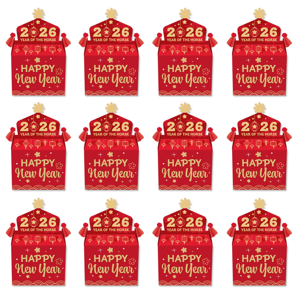 Lunar New Year - Treat Box Party Favors - 2026 Year of the Horse Goodie Gable Boxes - Set of 12