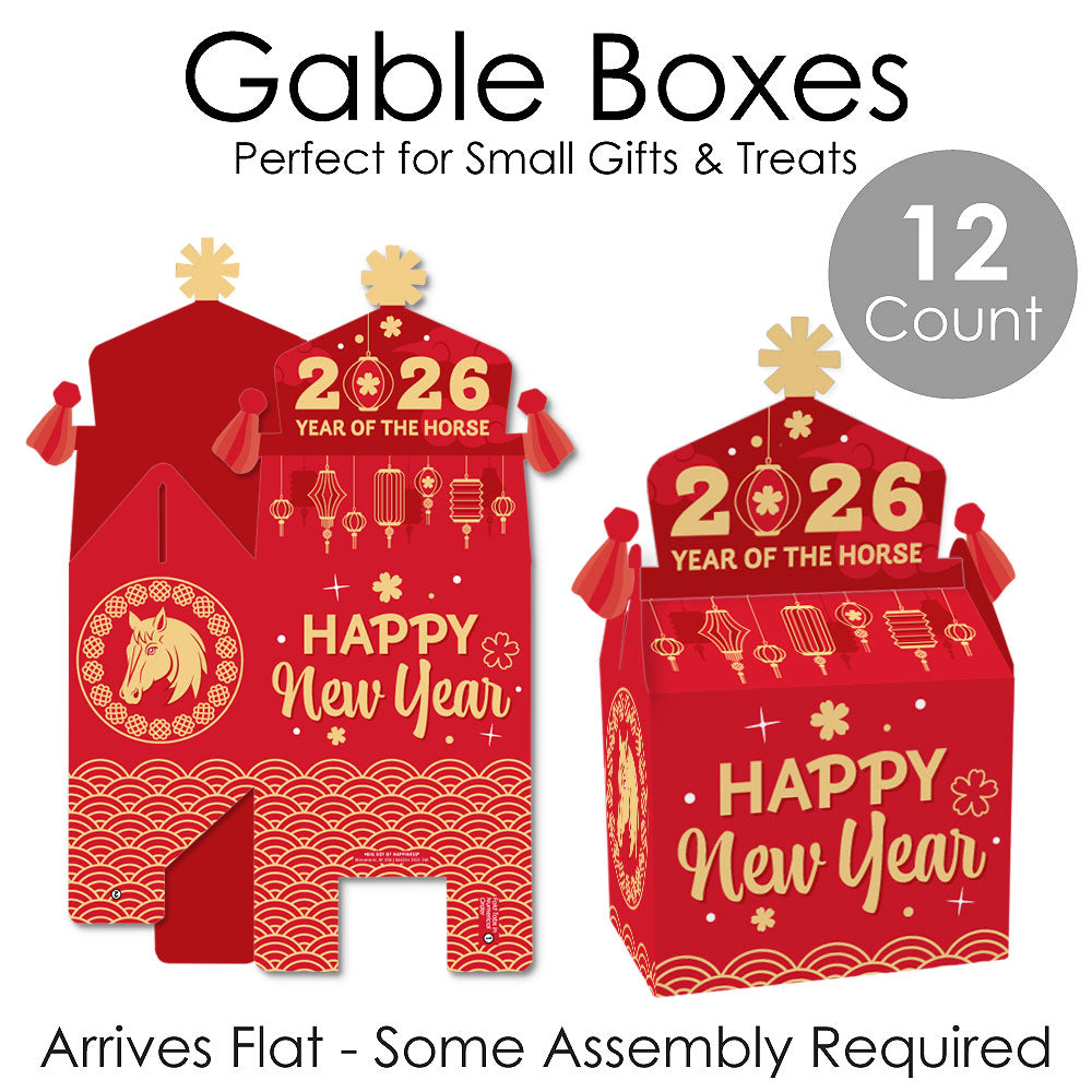 Lunar New Year - Treat Box Party Favors - 2026 Year of the Horse Goodie Gable Boxes - Set of 12