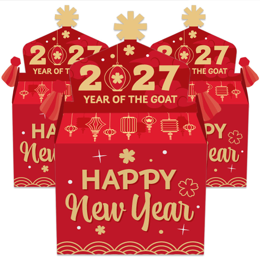 Lunar New Year - Treat Box Party Favors - 2027 Year of the Goat Goodie Gable Boxes - Set of 12