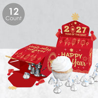 Lunar New Year - Treat Box Party Favors - 2027 Year of the Goat Goodie Gable Boxes - Set of 12
