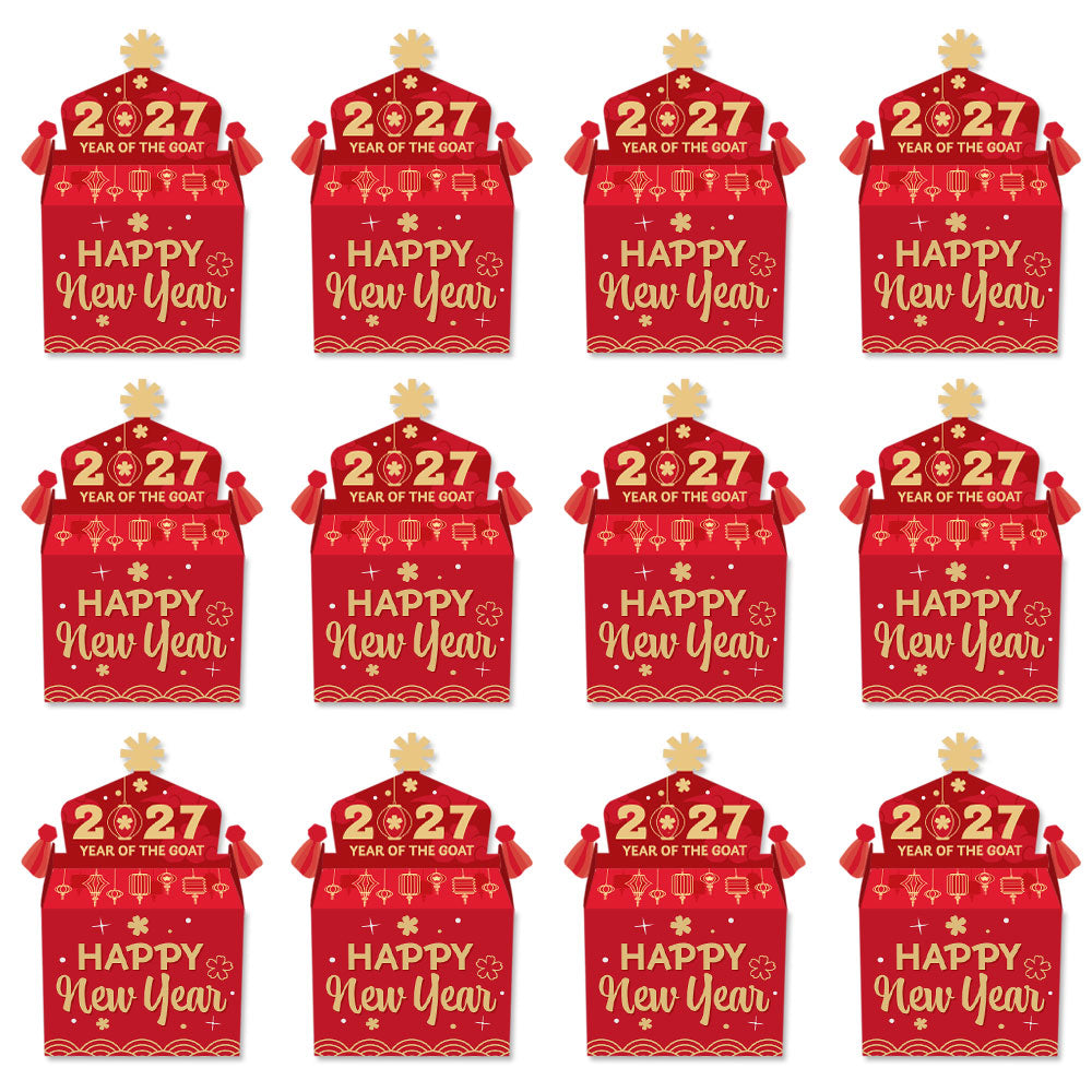 Lunar New Year - Treat Box Party Favors - 2027 Year of the Goat Goodie Gable Boxes - Set of 12