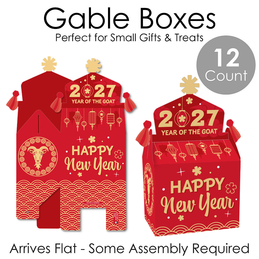 Lunar New Year - Treat Box Party Favors - 2027 Year of the Goat Goodie Gable Boxes - Set of 12