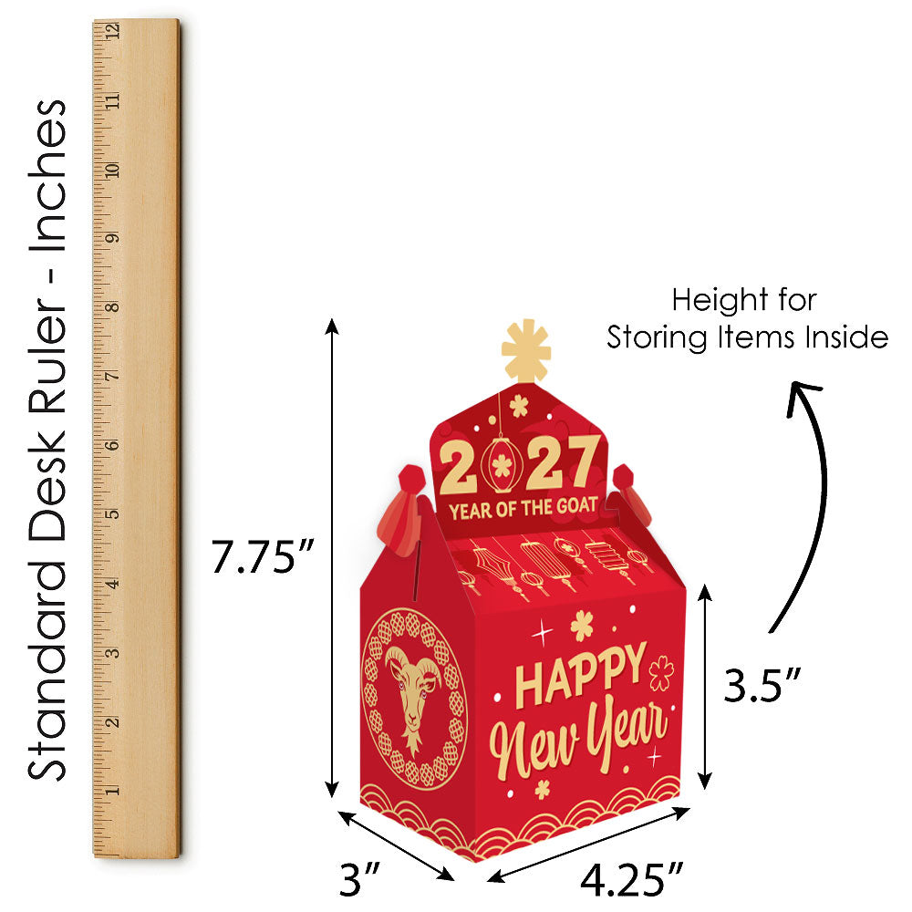 Lunar New Year - Treat Box Party Favors - 2027 Year of the Goat Goodie Gable Boxes - Set of 12
