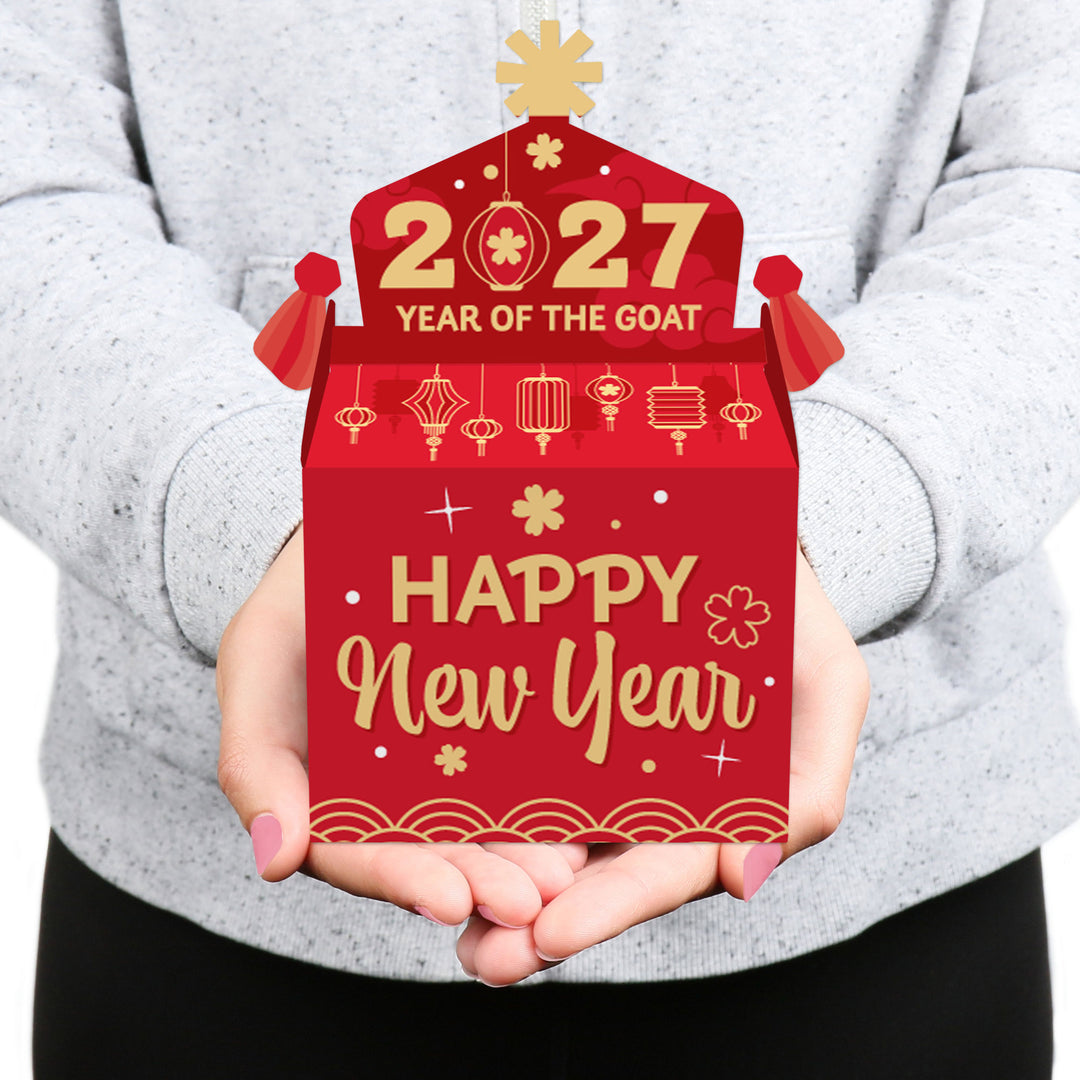 Lunar New Year - Treat Box Party Favors - 2027 Year of the Goat Goodie Gable Boxes - Set of 12