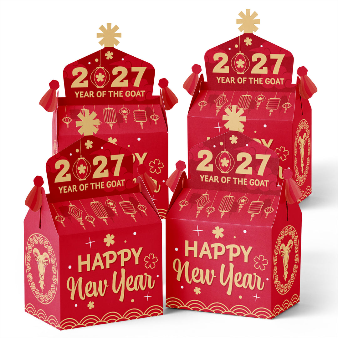Lunar New Year - Treat Box Party Favors - 2027 Year of the Goat Goodie Gable Boxes - Set of 12