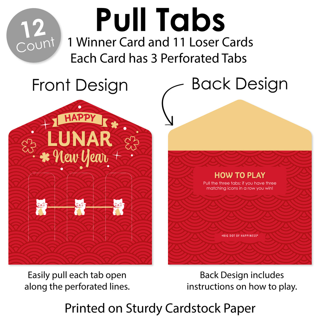 Lunar New Year - Game Pickle Cards - Pull Tabs 3-in-a-Row - Set of 12