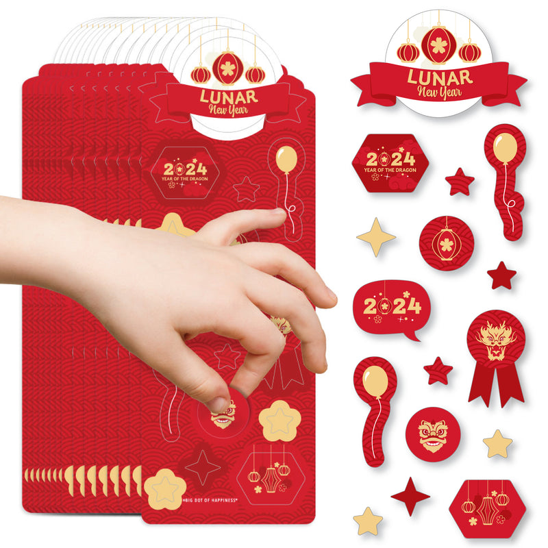 Lunar New Year - 2024 Year of the Dragon Favor Kids Stickers - 16 Sheets - 256 Stickers