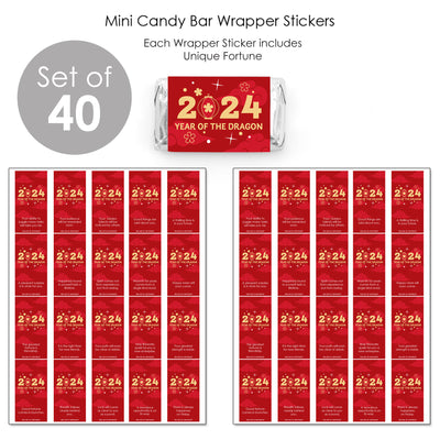 Lunar New Year - Fortune Mini Candy Bar Wrapper Stickers - 2024 Year of the Dragon Small Favors - 40 Count