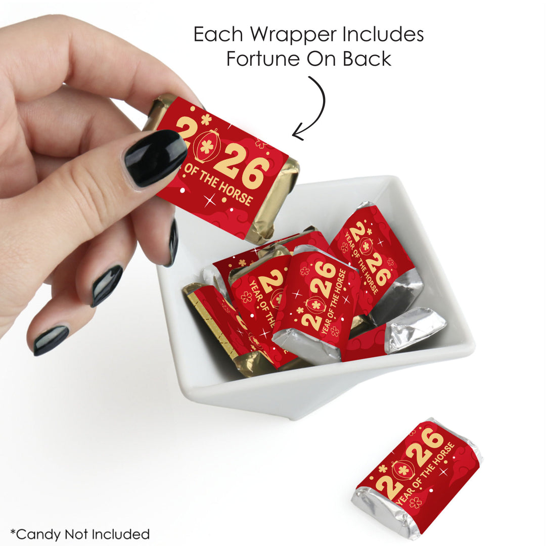 Lunar New Year - Fortune Mini Candy Bar Wrapper Stickers - 2026 Year of the Horse Small Favors - 40 Count