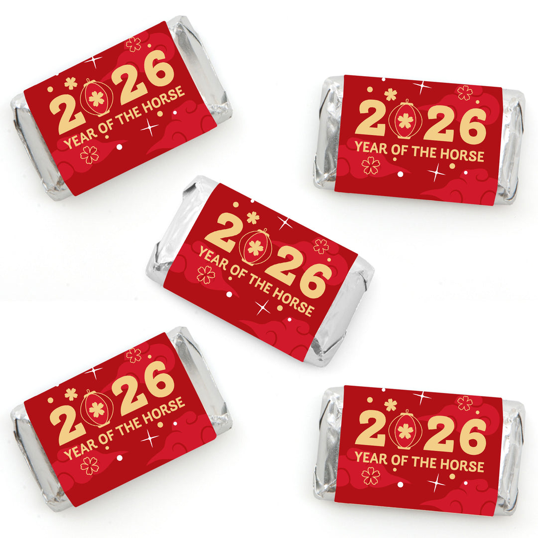 Lunar New Year - Fortune Mini Candy Bar Wrapper Stickers - 2026 Year of the Horse Small Favors - 40 Count