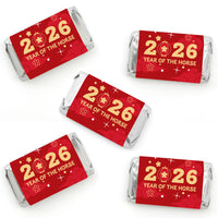 Lunar New Year - Fortune Mini Candy Bar Wrapper Stickers - 2026 Year of the Horse Small Favors - 40 Count