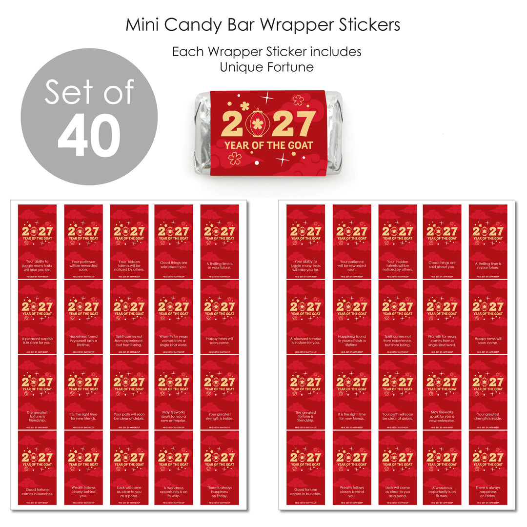 Lunar New Year - Fortune Mini Candy Bar Wrapper Stickers - 2027 Year of the Goat Small Favors - 40 Count