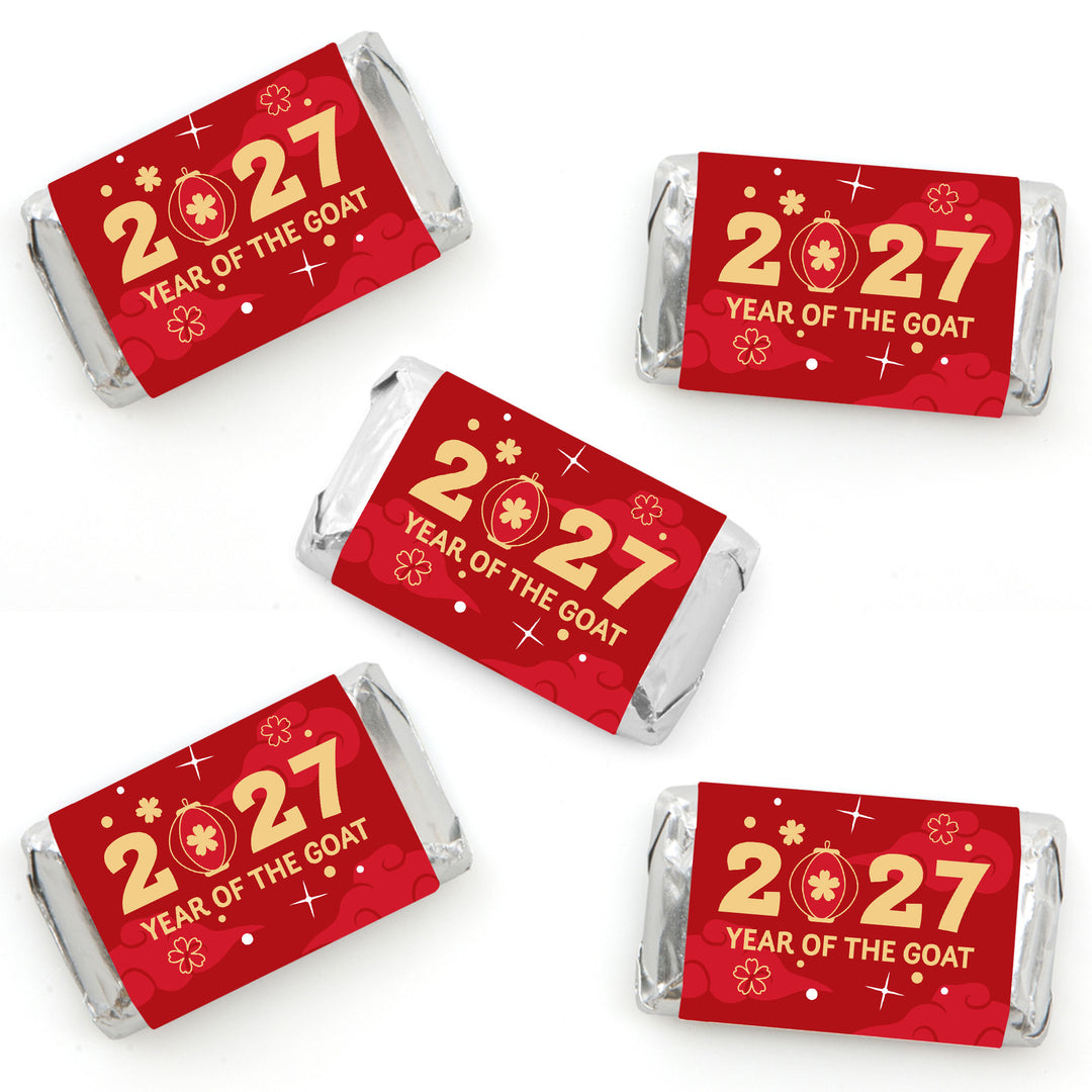 Lunar New Year - Fortune Mini Candy Bar Wrapper Stickers - 2027 Year of the Goat Small Favors - 40 Count