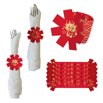 Lunar New Year - 2024 Year of the Dragon Paper Napkin Holder - Napkin Rings - Set of 24