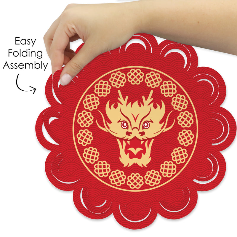 Lunar New Year - 2024 Year of the Dragon Round Table Decorations - Paper Chargers - Place Setting For 12