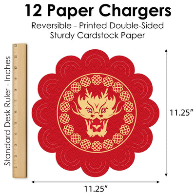 Lunar New Year - 2024 Year of the Dragon Round Table Decorations - Paper Chargers - Place Setting For 12