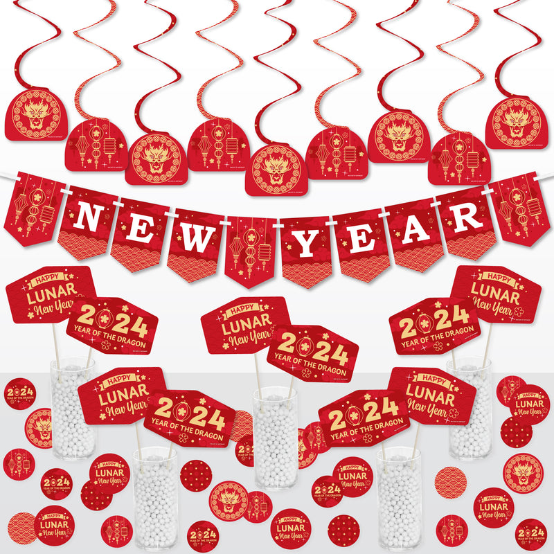 Lunar New Year - 2024 Year of the Dragon Supplies Decoration Kit - Decor Galore Party Pack - 51 Pieces